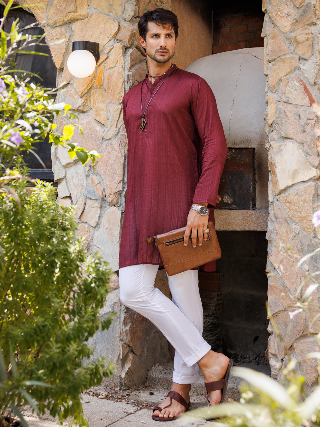 Maroon Cotton Kurta - AL-K-1145B