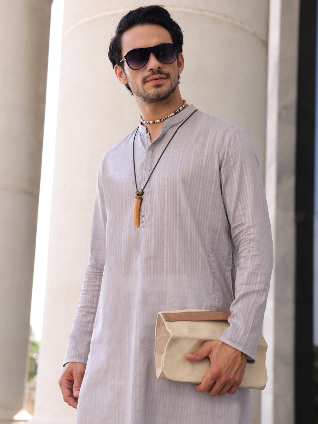 Light Grey Cotton Kurta - AL-K-1145A