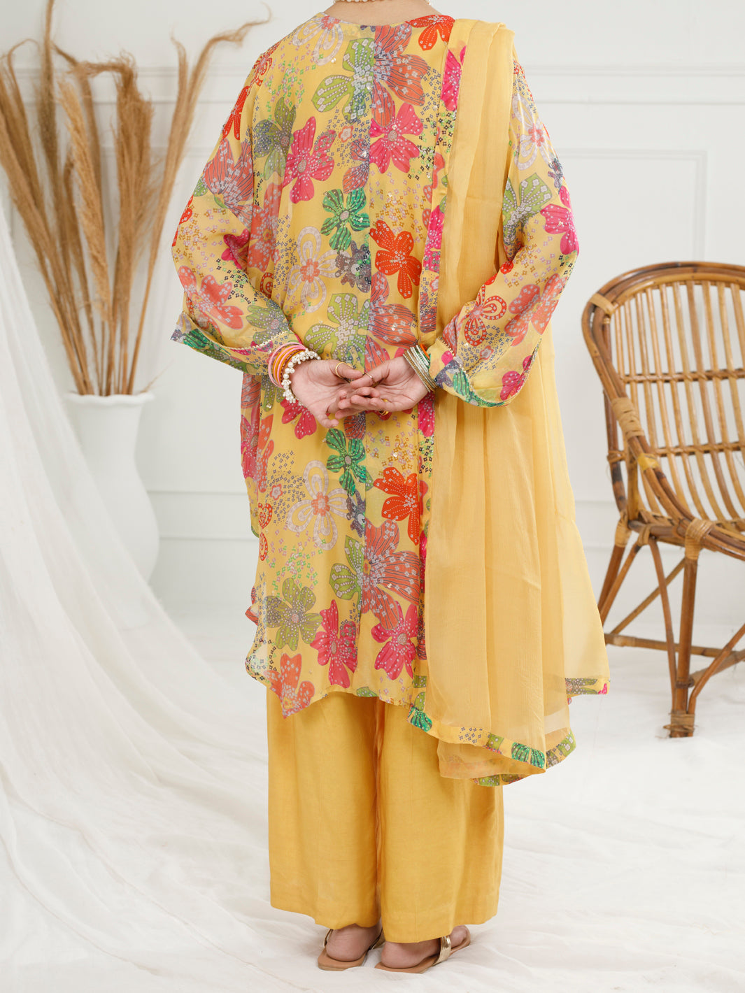 Yellow Georgette 3 Piece Stitched - ALT-3PS-LS-1148
