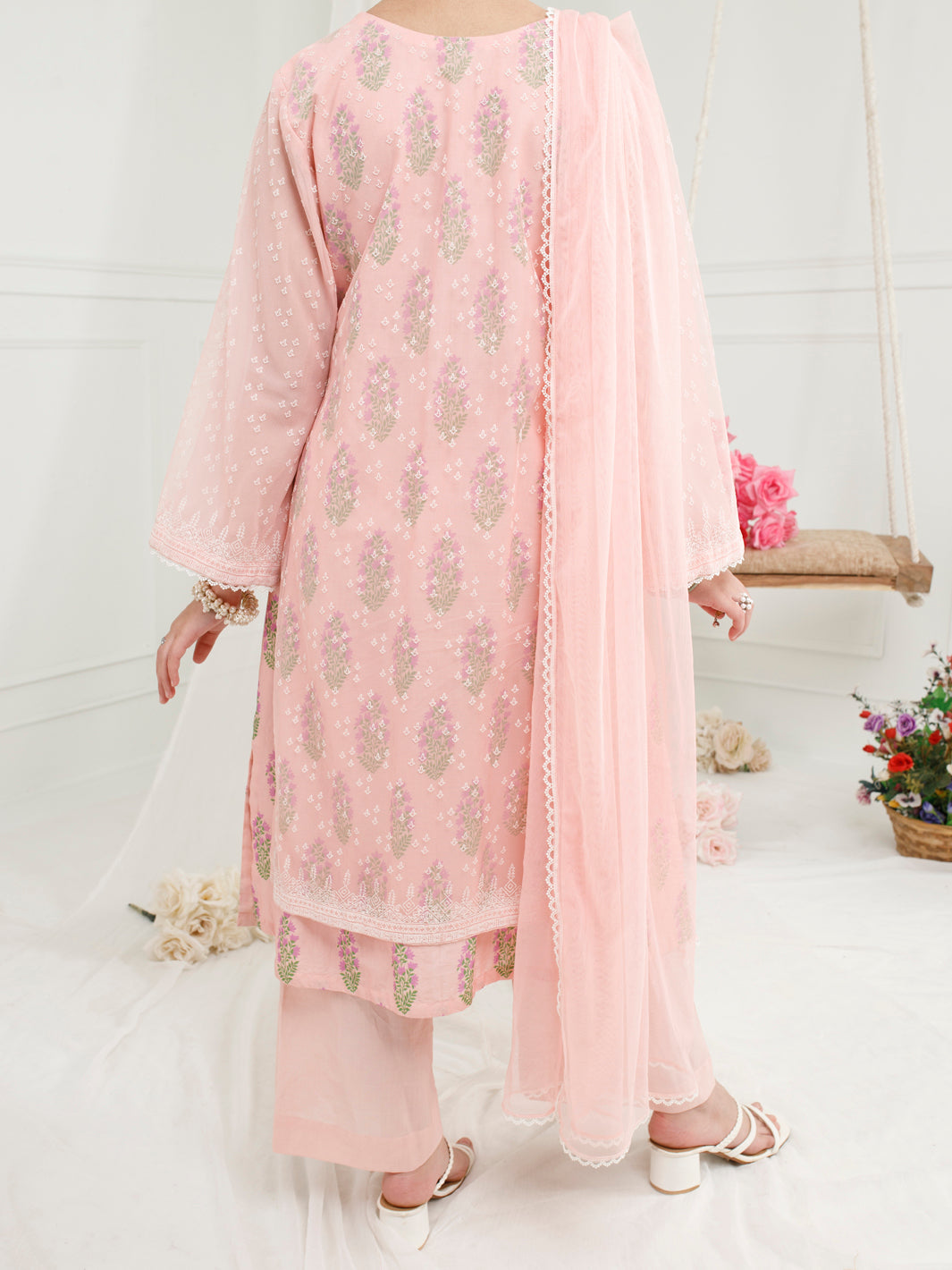 Pink Poly Net 3 Piece Stitched - ALT-3PS-LS-1157