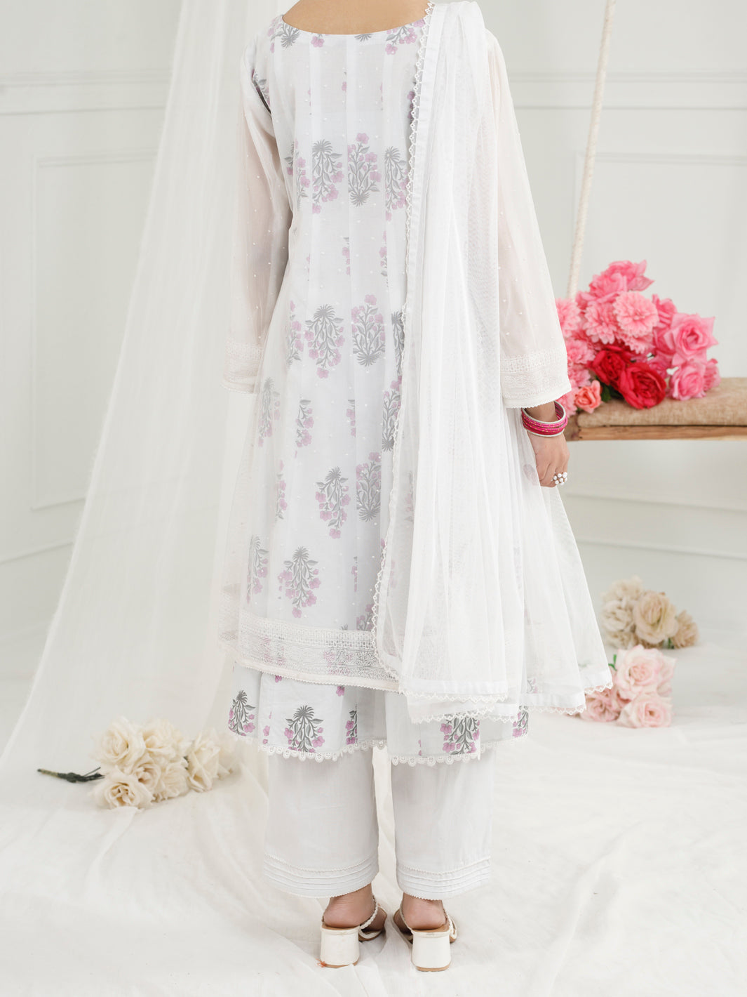 White Poly Net 3 Piece Stitched - ALT-3PS-LS-1156