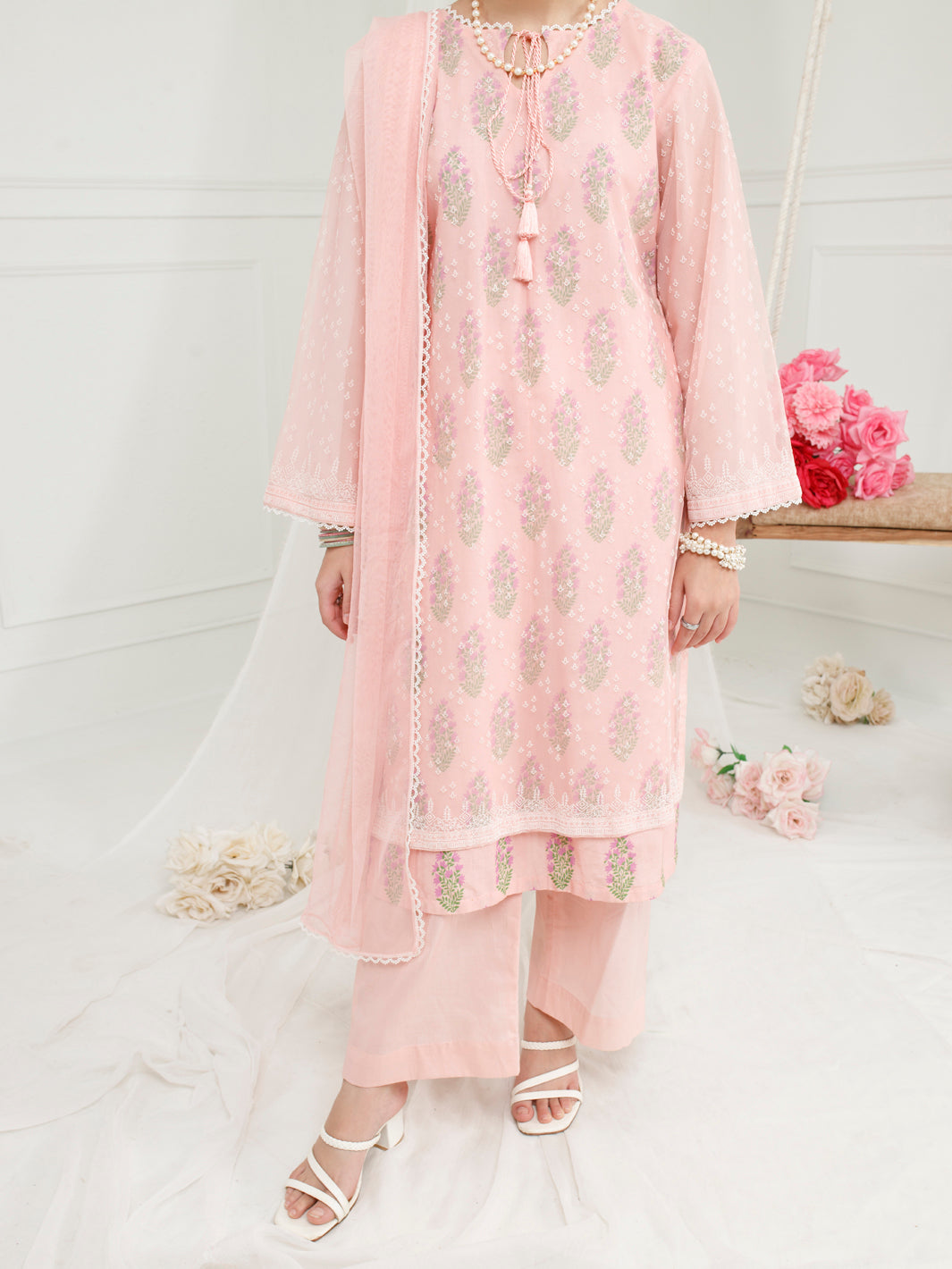 Pink Poly Net 3 Piece Stitched - ALT-3PS-LS-1157