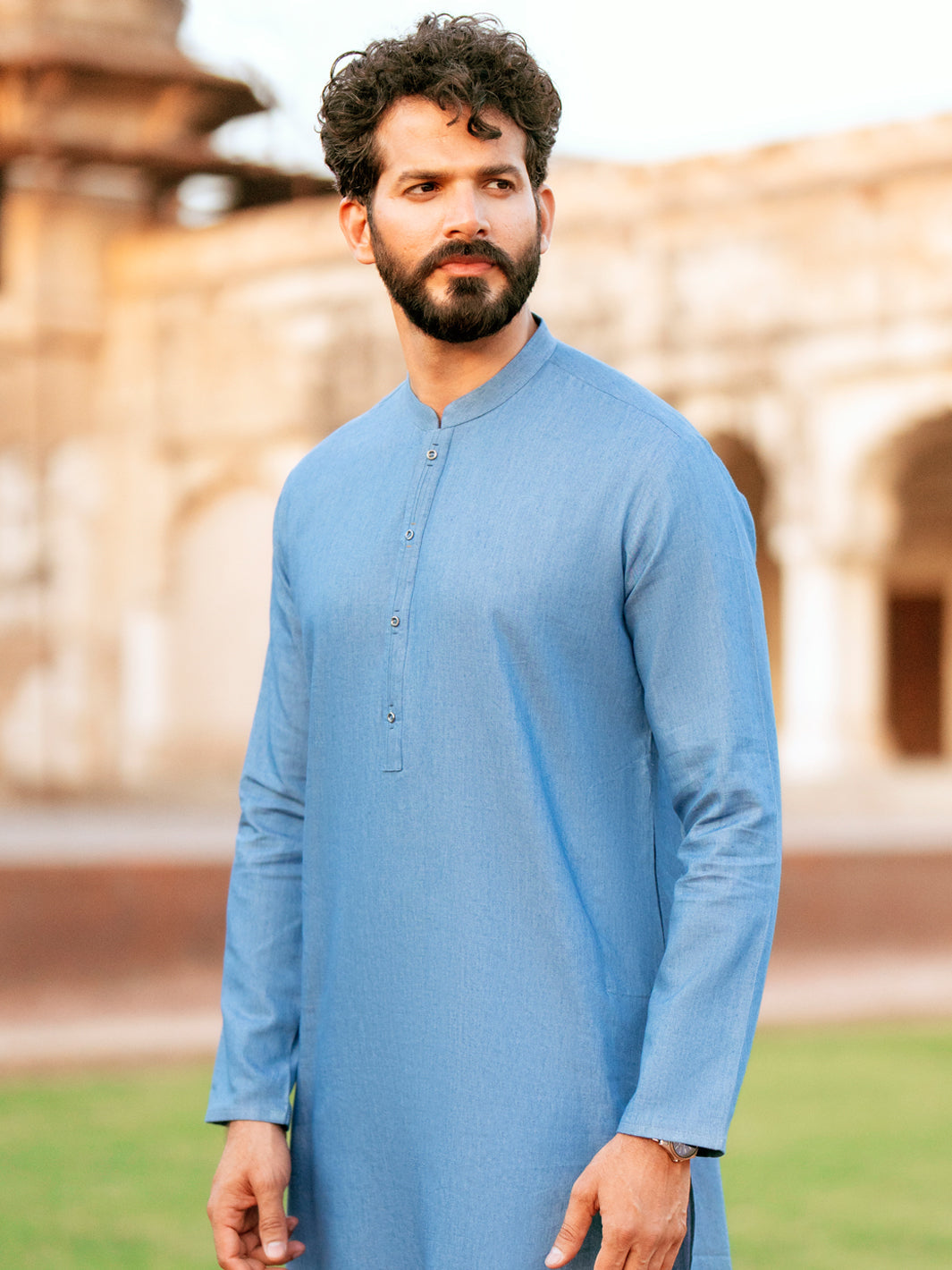 Denim Blue Blended Kurta - AL-K-1172