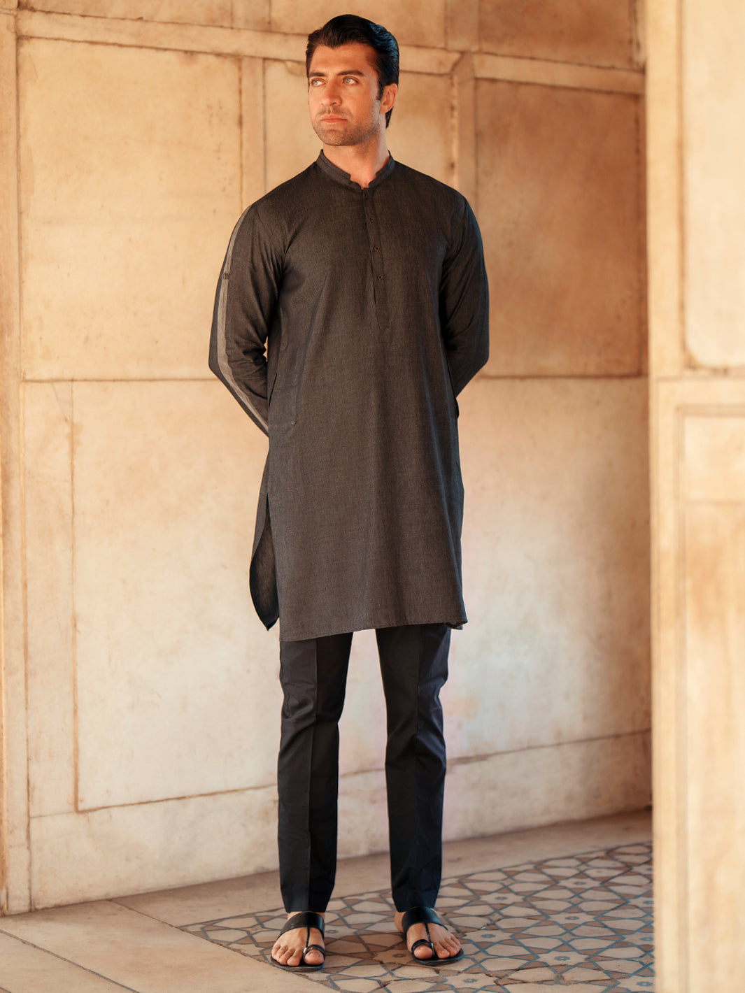 Grey Blended Kurta - AL-K-1175