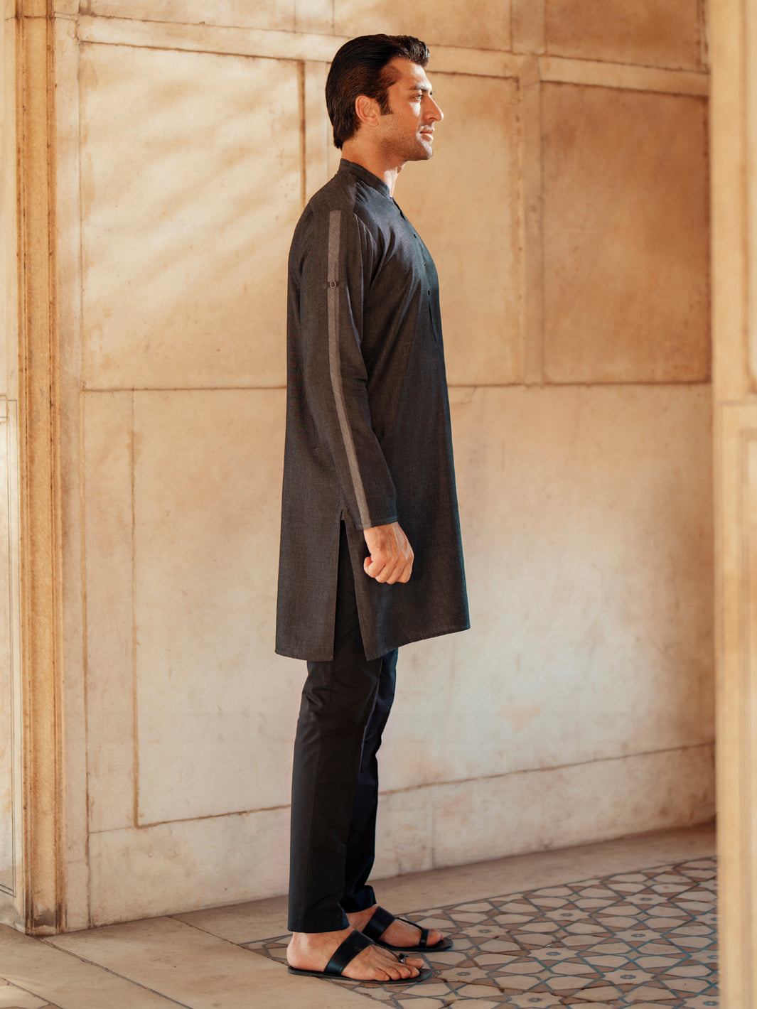 Grey Blended Kurta - AL-K-1175