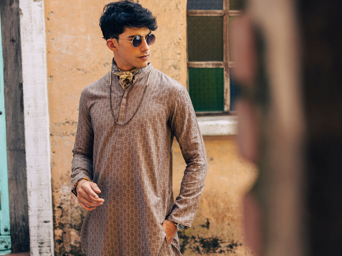 Light Brown Cotton Kurta - AL-K-1180