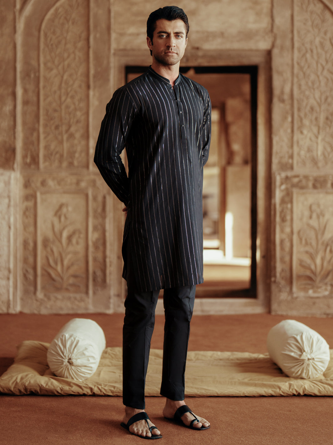 Black Cotton Kurta - AL-K-1196D