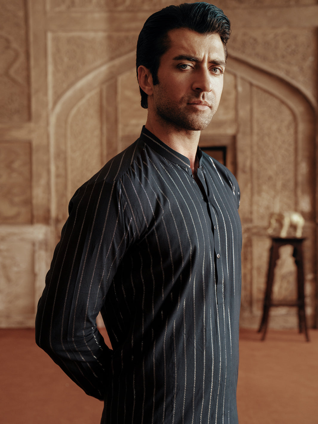Black Cotton Kurta - AL-K-1196D