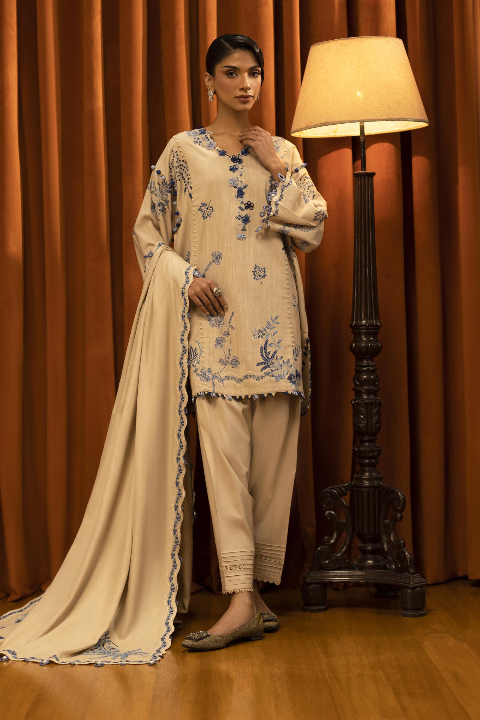 Unstitched Slub Muzlin 3 Piece Suit