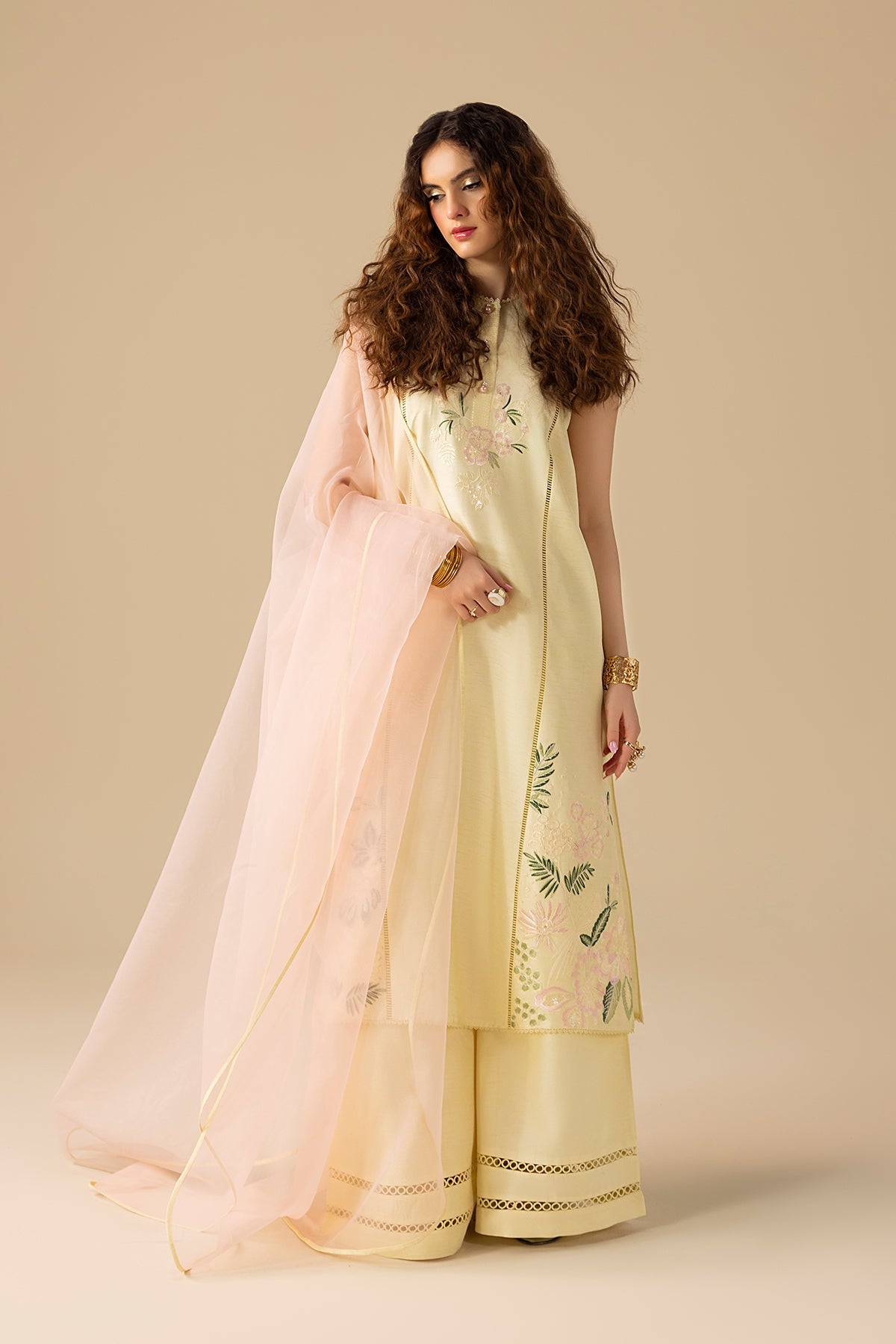 3 Piece Embroidered Raw Silk Suit