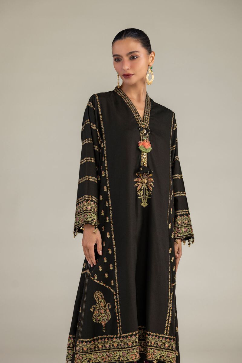 Black V-Neck Kurta