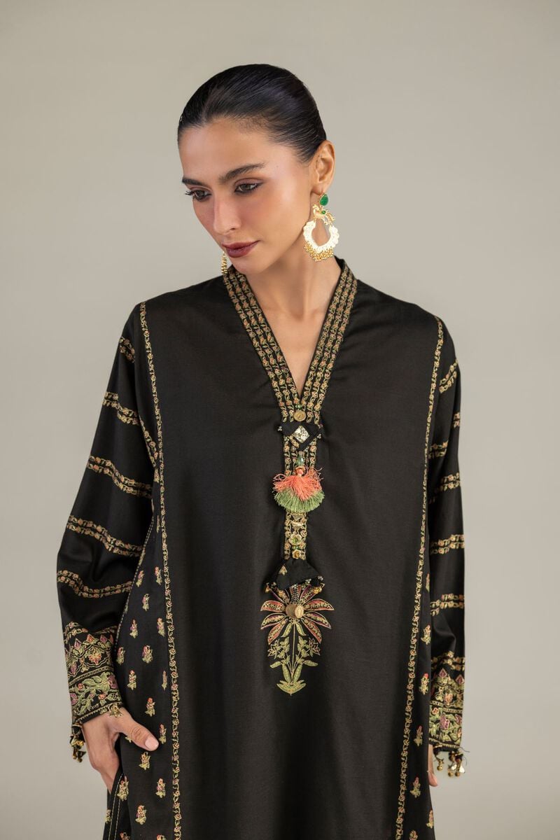 Black V-Neck Kurta