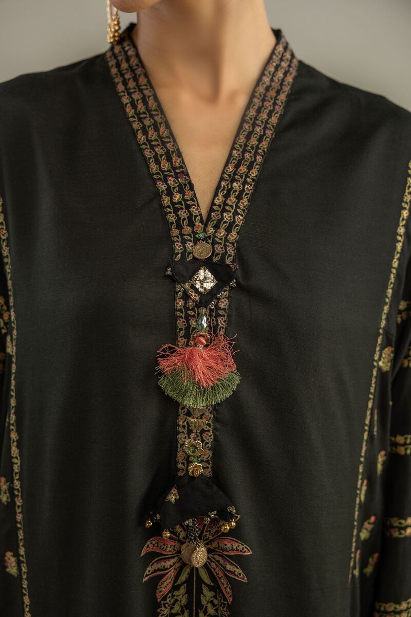 Black V-Neck Kurta