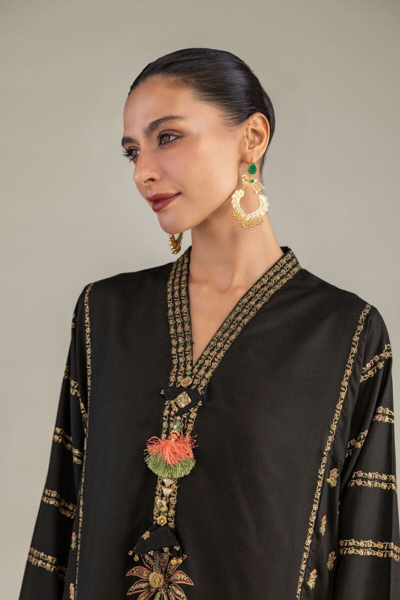 Black V-Neck Kurta