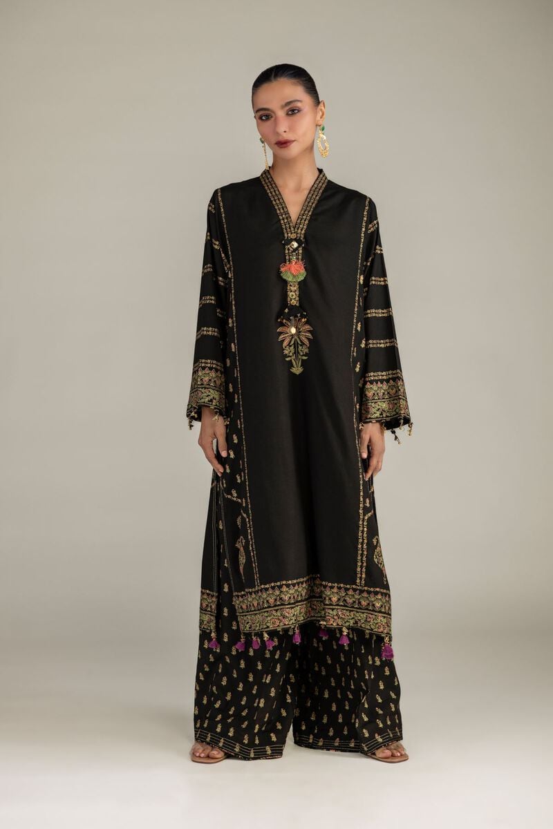 Black V-Neck Kurta