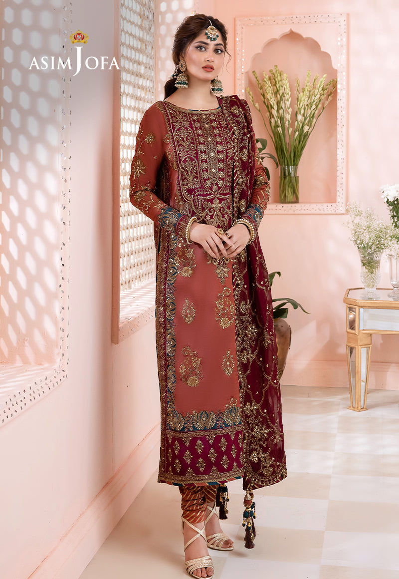 Ajcc-01 Designers Stitched Embroidered Raw Silk 3 Pcs