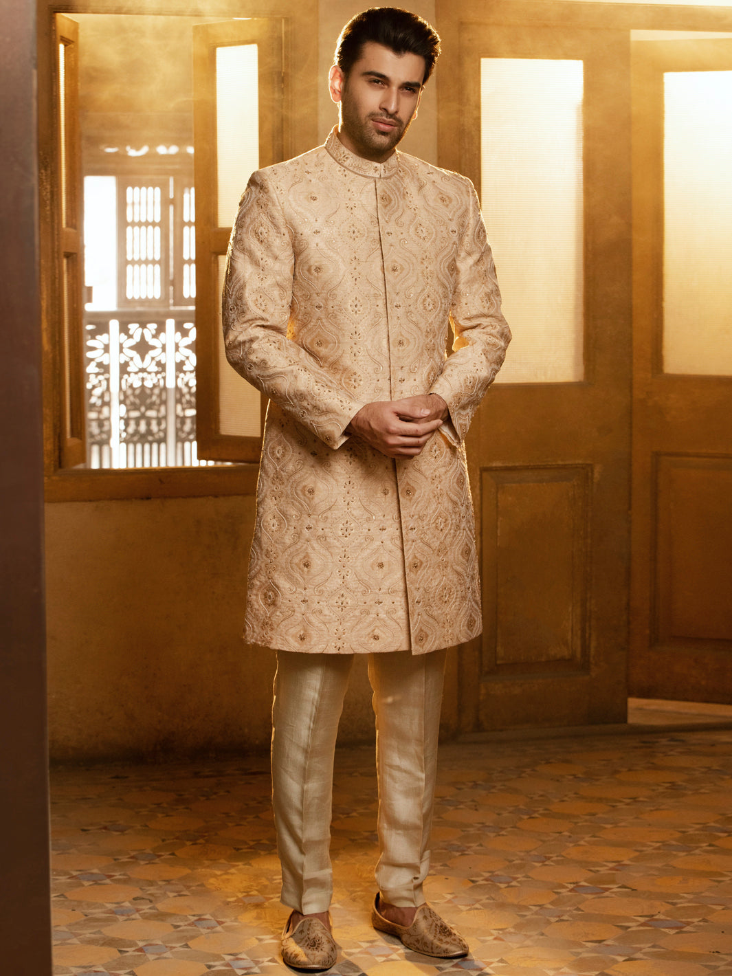 Fawn Blended Sherwani - AL-SW-132