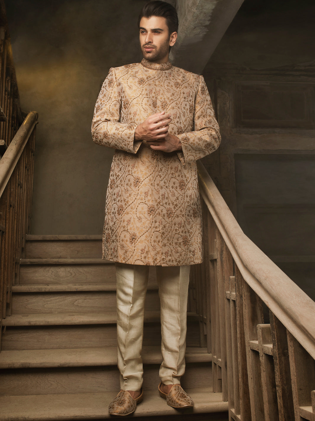 Beige Blended Sherwani - AL-SW-135
