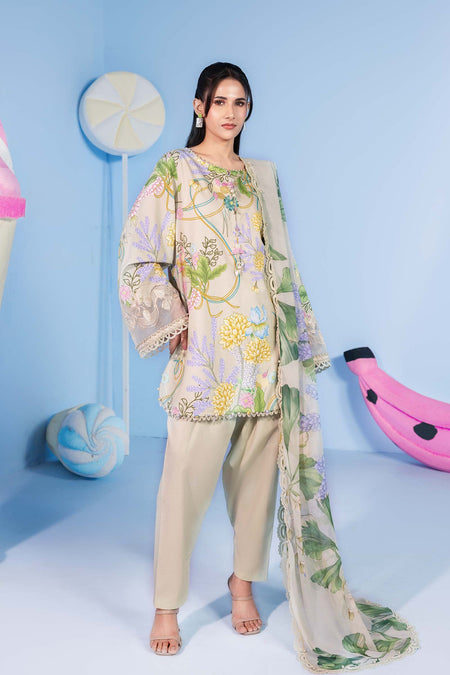 3 Pc Unstitched Embroidered Lawn Suit