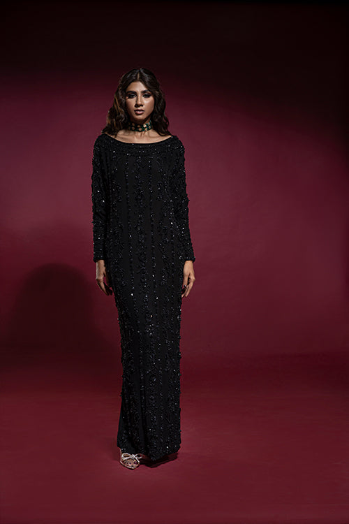 Black Self Embellished Kaftan
