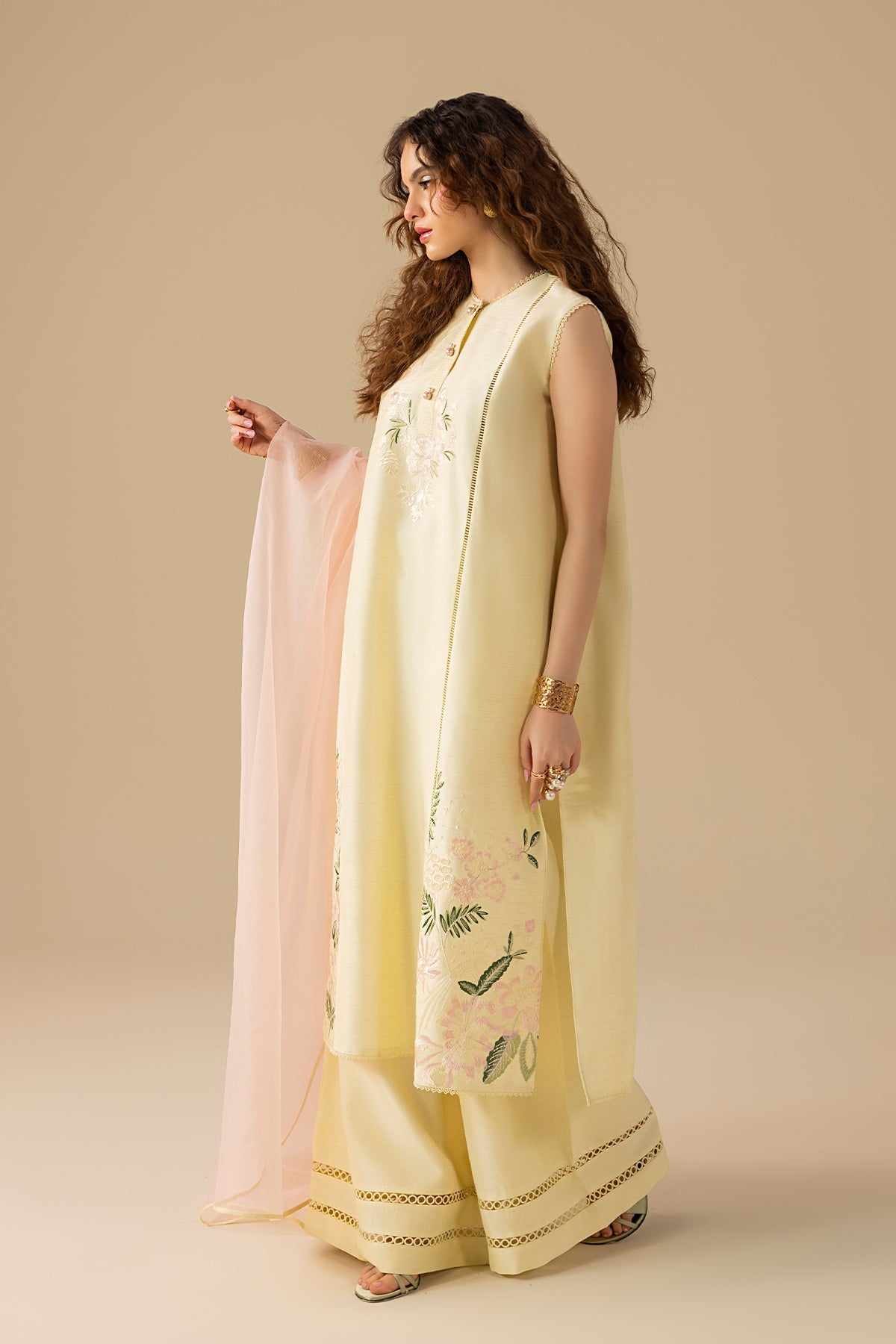 3 Piece Embroidered Raw Silk Suit
