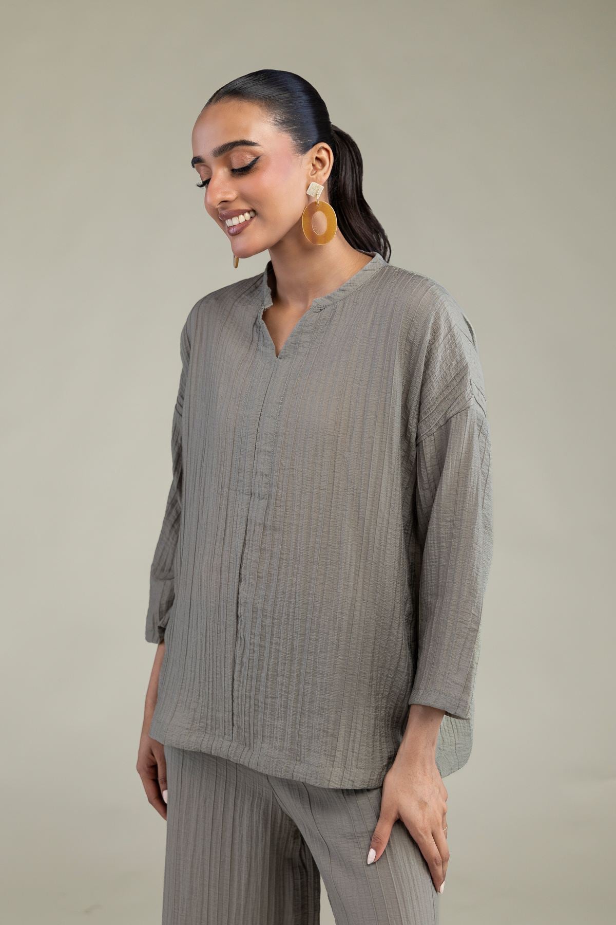 Crinkle V-Neck Blouse