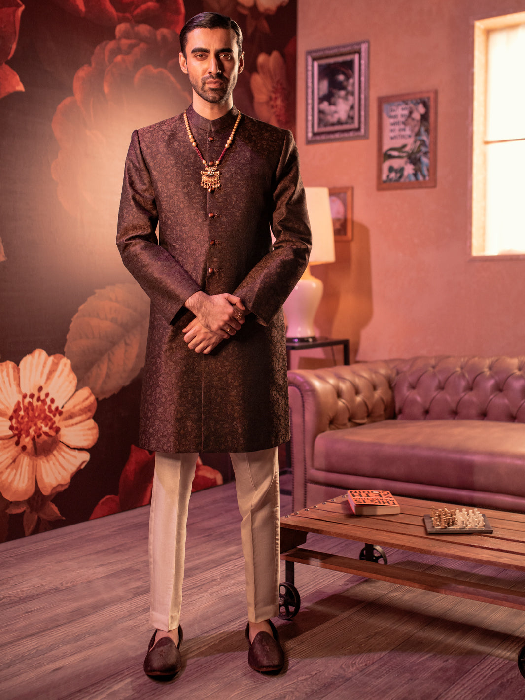 Maroon Blended Sherwani - AL-SW-144