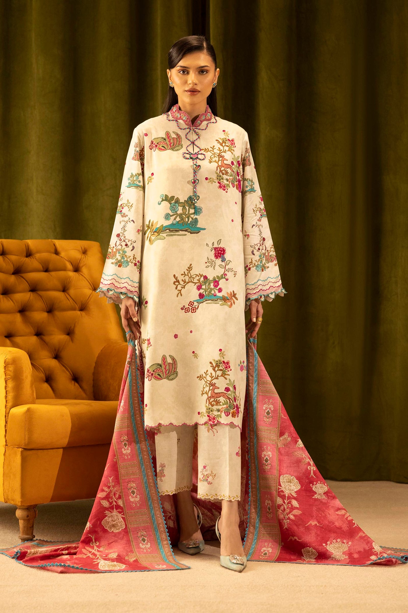 Unstitched Linen Muzlin 3 Piece Suit