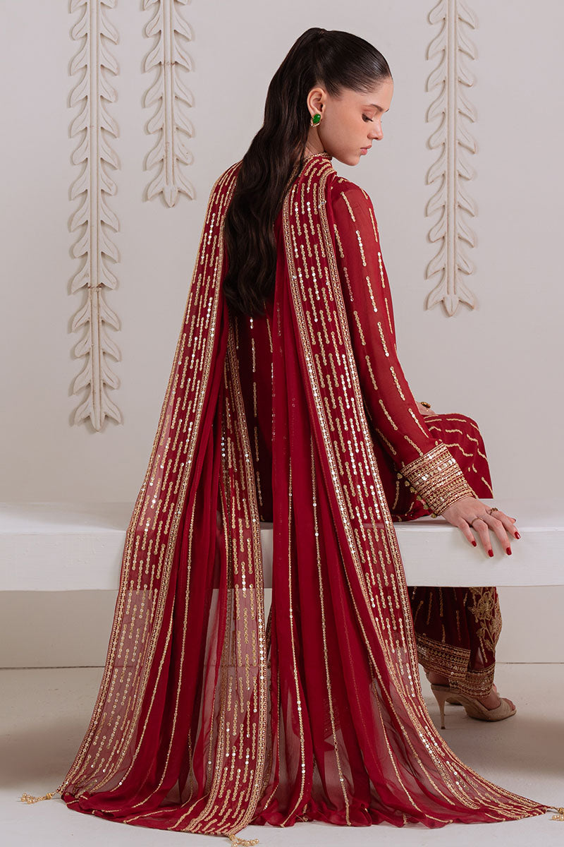 VERMILION BERRY-4PC CHIFFON EMBROIDERED SUIT