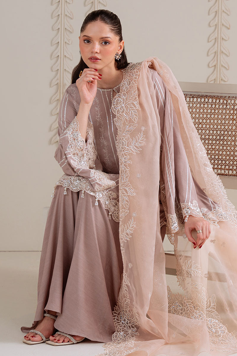 BURNT SAND-3PC SILK EMBROIDERED SUIT