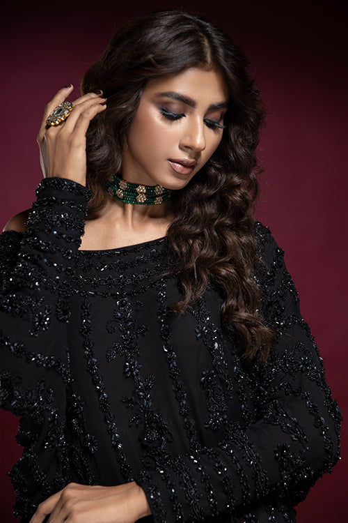 Black Self Embellished Kaftan