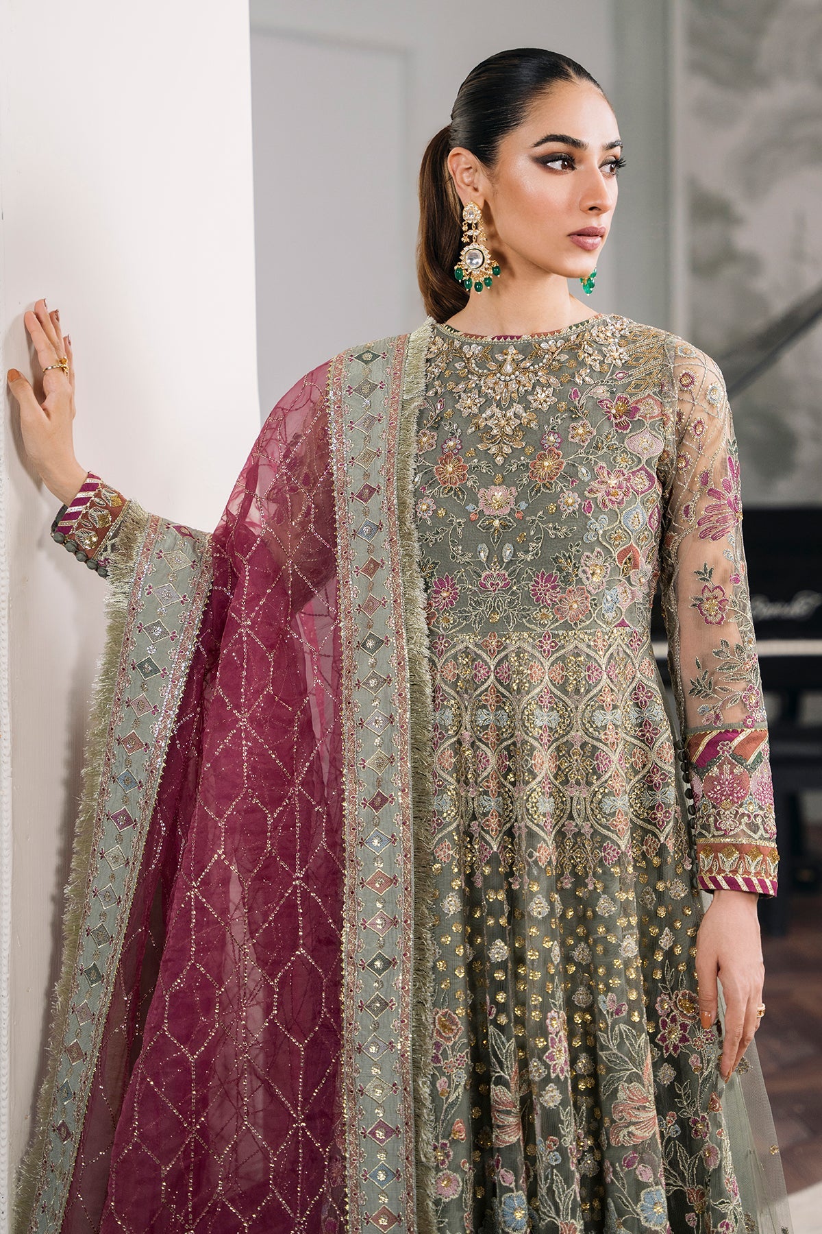 EMBROIDERED NET CH12-02 UNSTITCHED