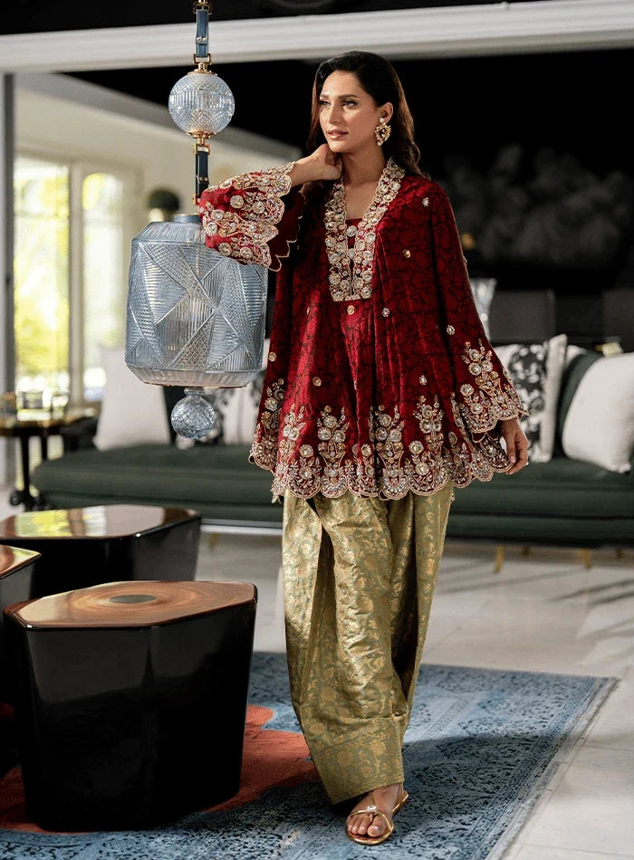 Formals '26 - Red Embellished Bias Cut with Mint Green Farshi Shalwar