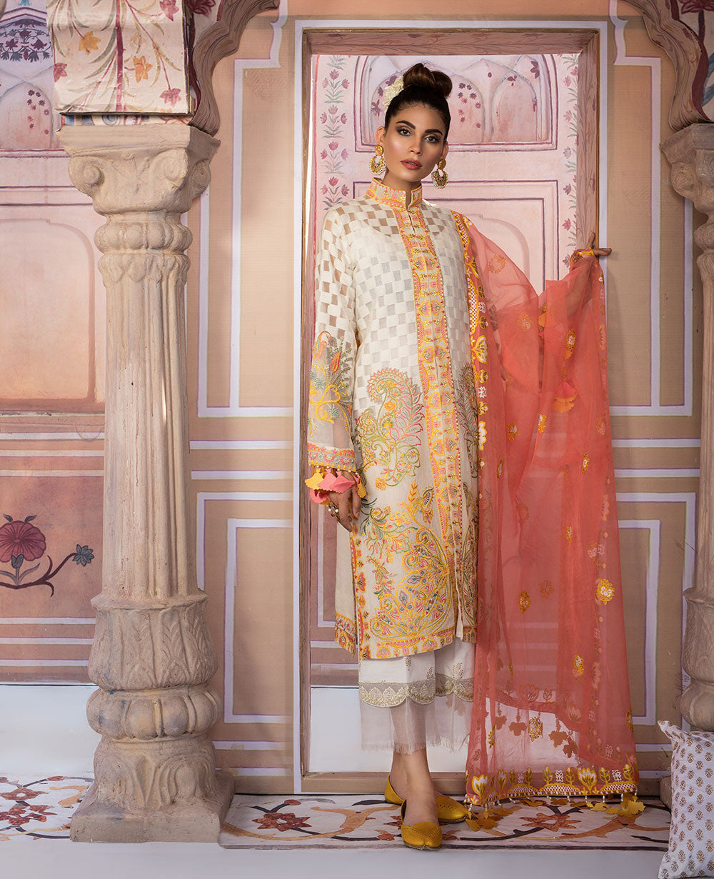 3 Piece Embroidered Frock