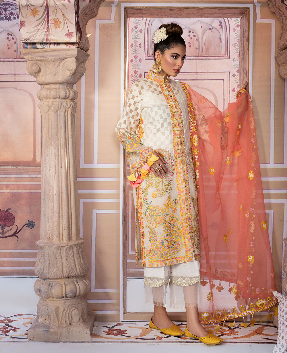 3 Piece Embroidered Frock