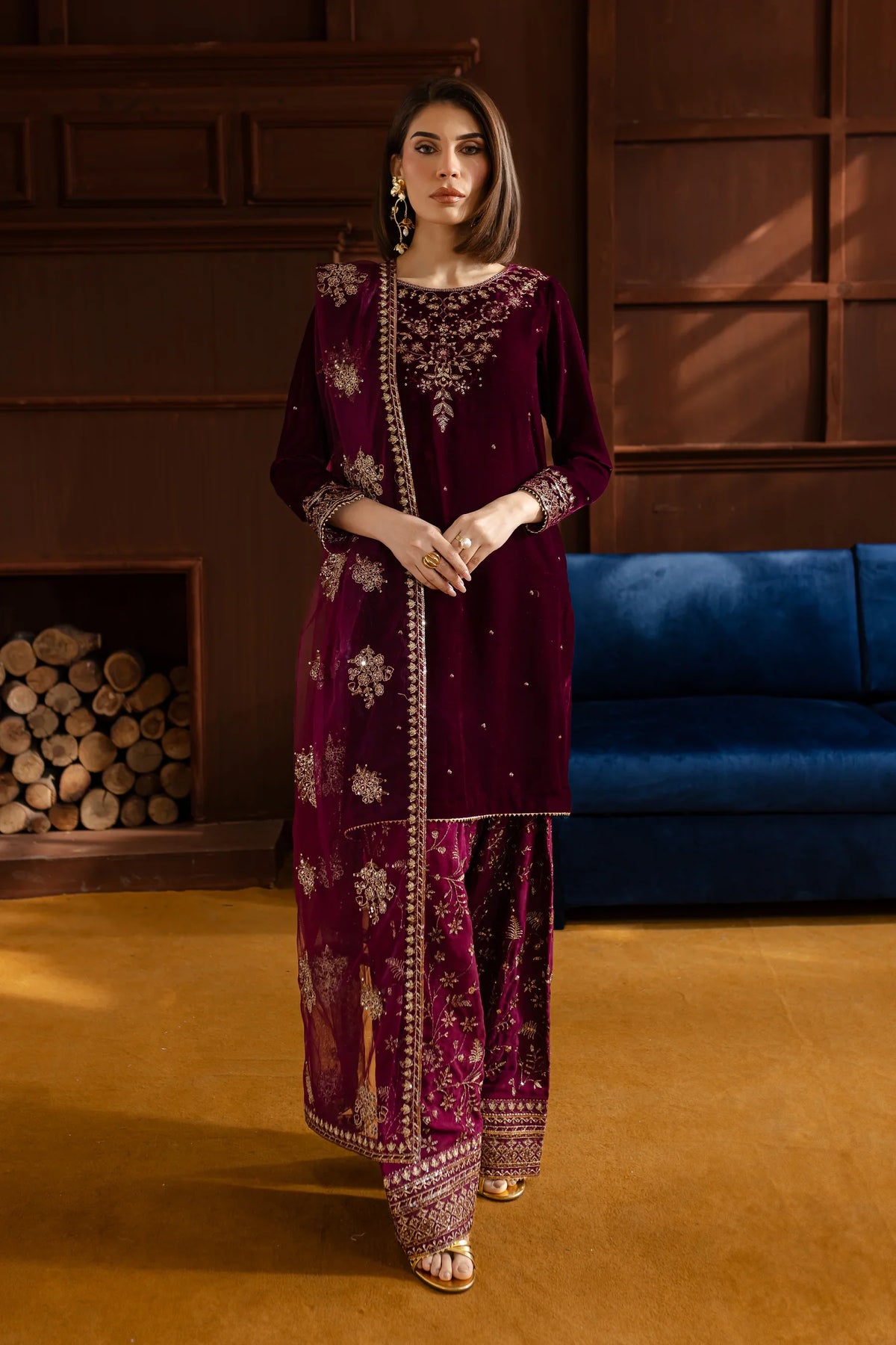 Batik Luxury Velvet Embroidered Collection Amar 3Pc - Velvet Luxe