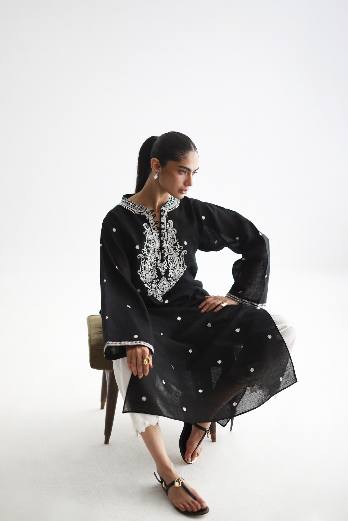 Black - Fully Embroidered Kurta