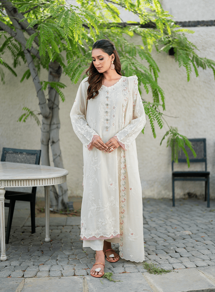 Cutwork Embroidered Long Tunic with Trousers and Dupatta