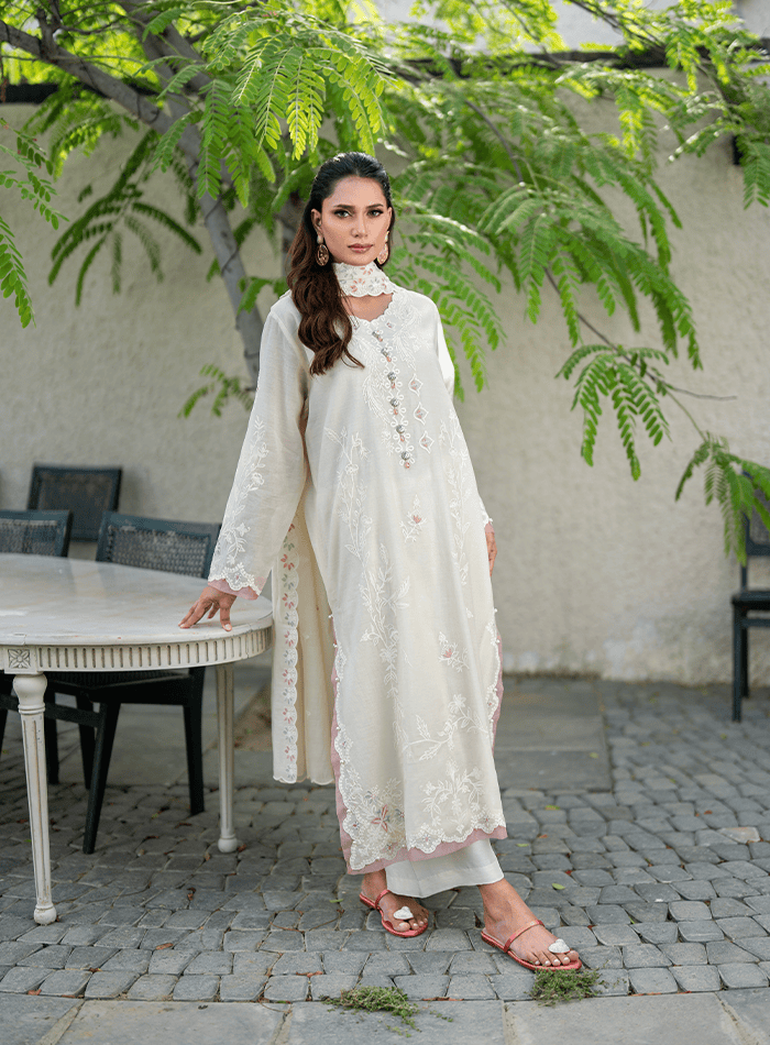 Cutwork Embroidered Long Tunic with Trousers and Dupatta