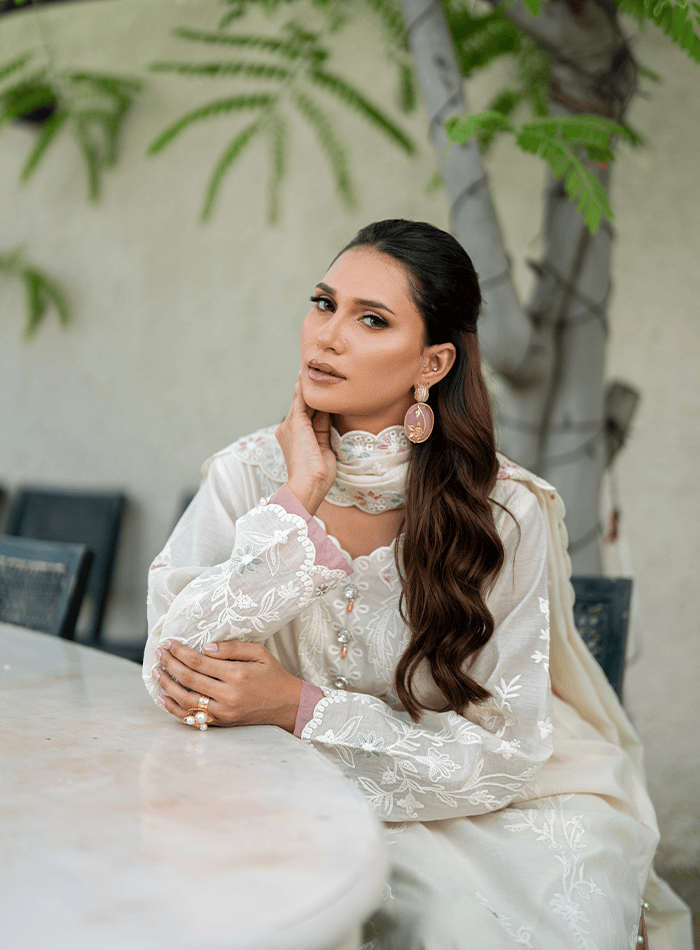 Cutwork Embroidered Long Tunic with Trousers and Dupatta