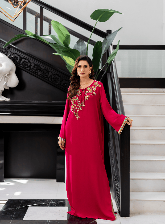 Hotpink Multi Embellished Kaftan