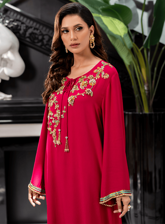 Hotpink Multi Embellished Kaftan