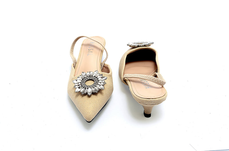 Ela Apricot Silver Crystal Strap Heel