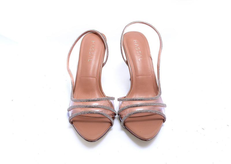 Ada Apricot White Crystal Strap Heel