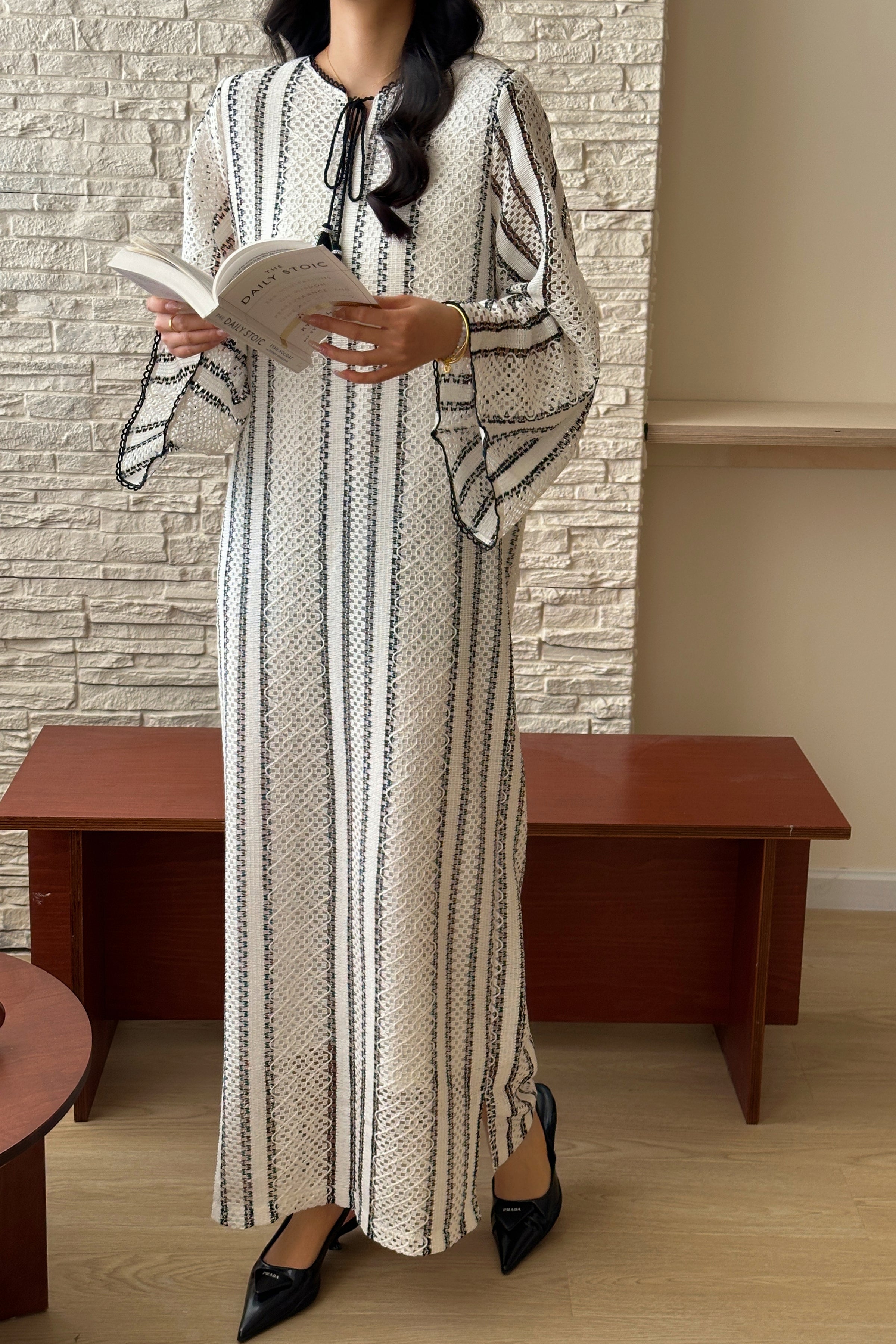 Çeşme Black & White Crochet Dress