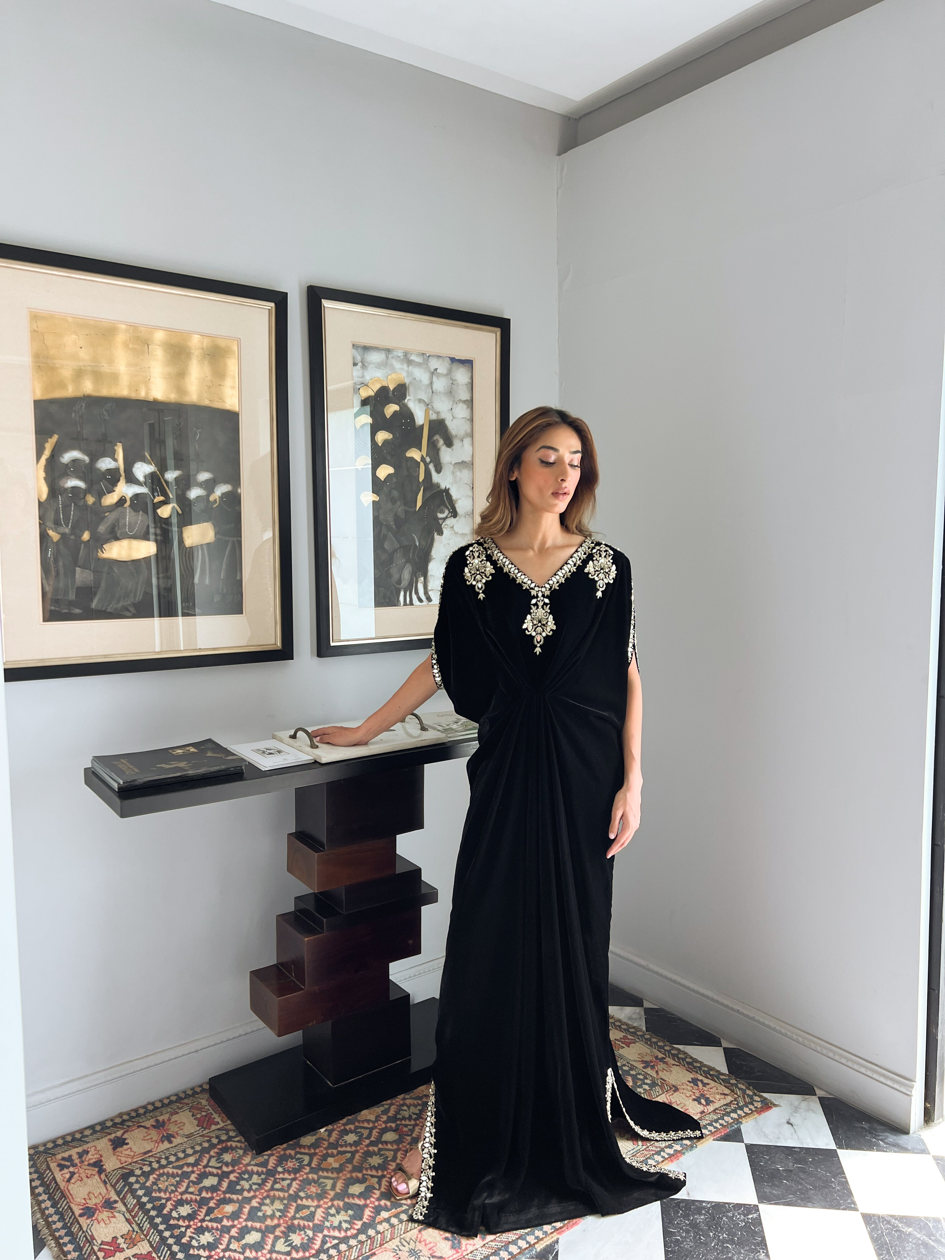 Black Velvet Embellished Kaaftan