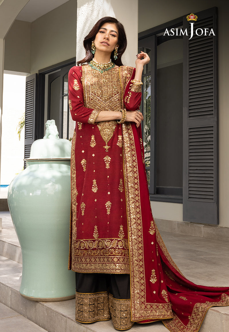 Ajjh-02 Embroidered Raw Silk 3 Pcs