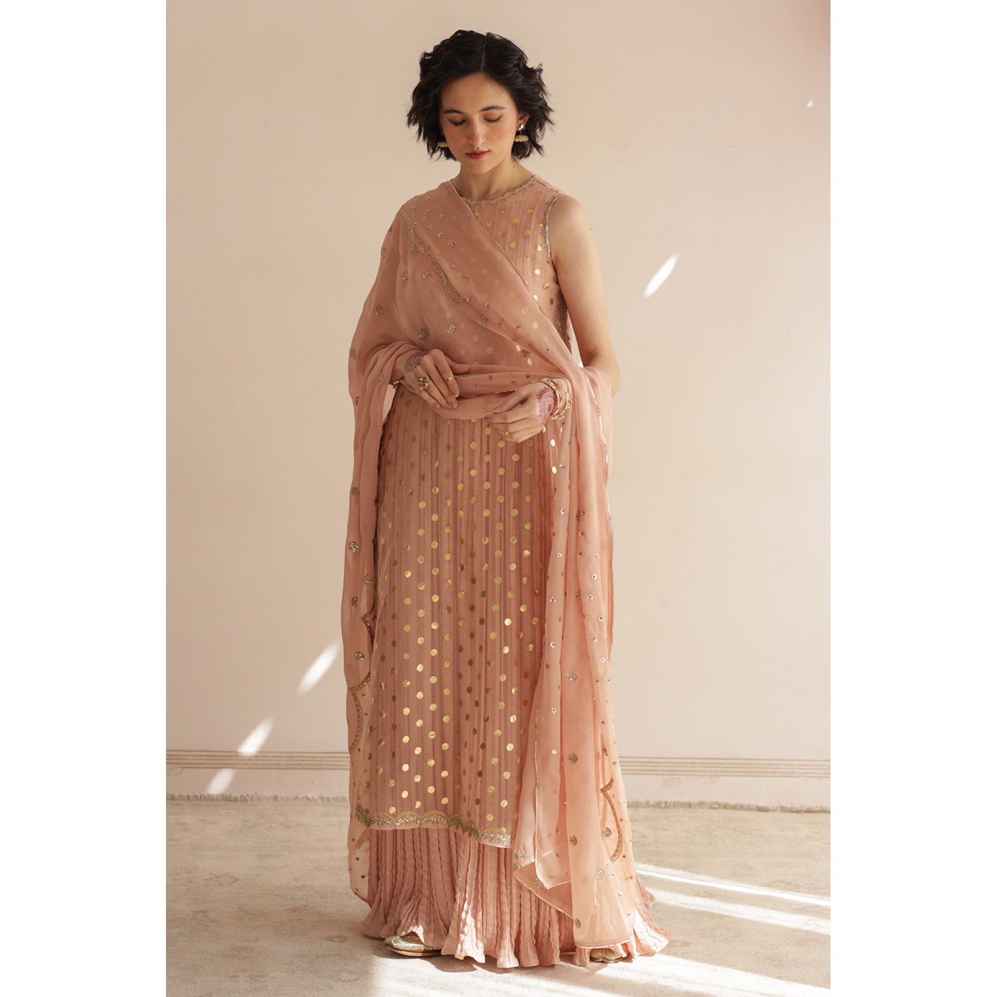 Powder Pink Side slit Anarkali