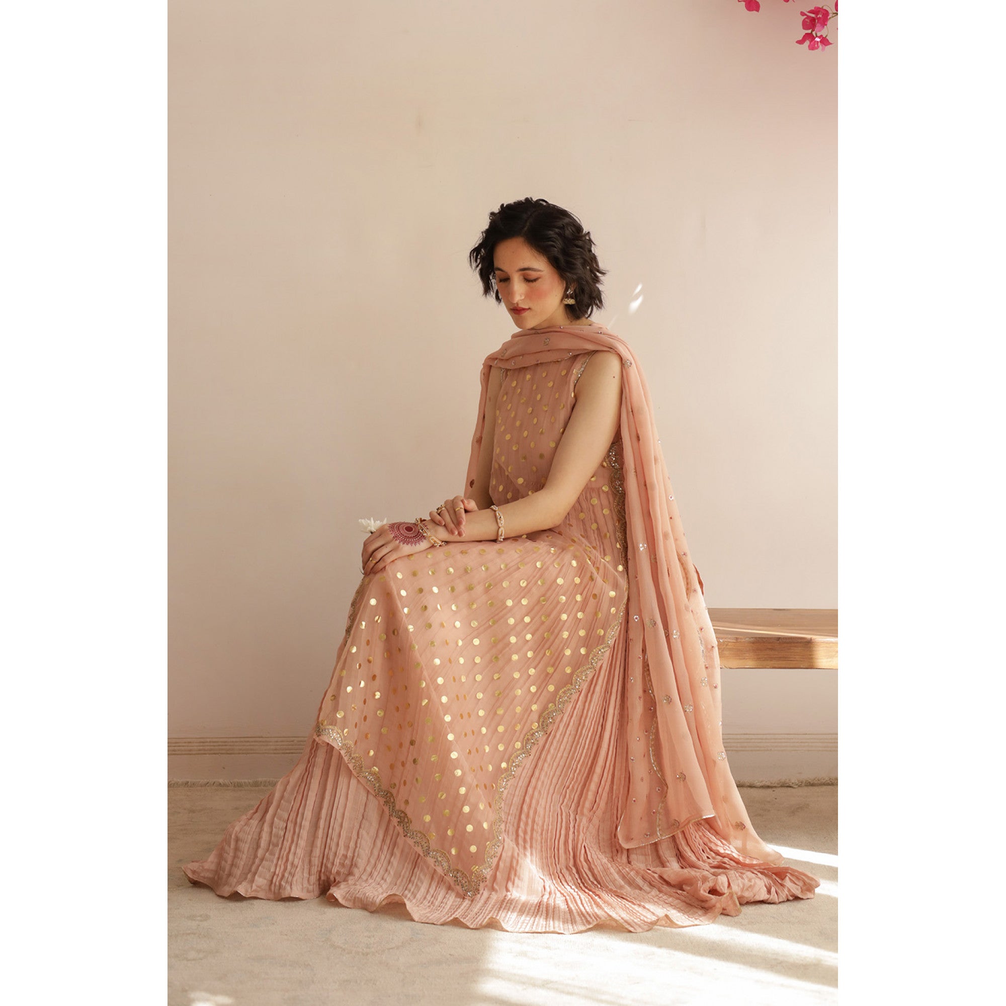 Powder Pink Side slit Anarkali
