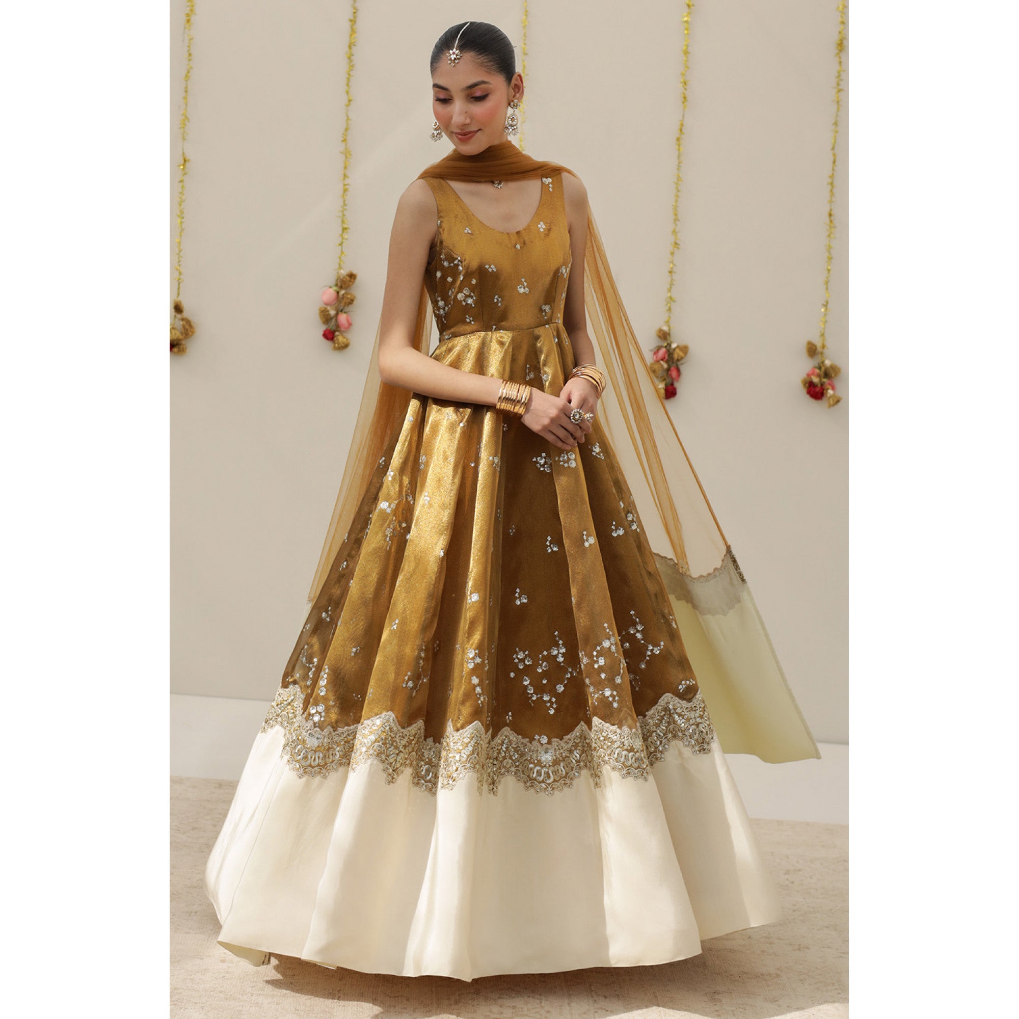 Golden Tissue Anarkali